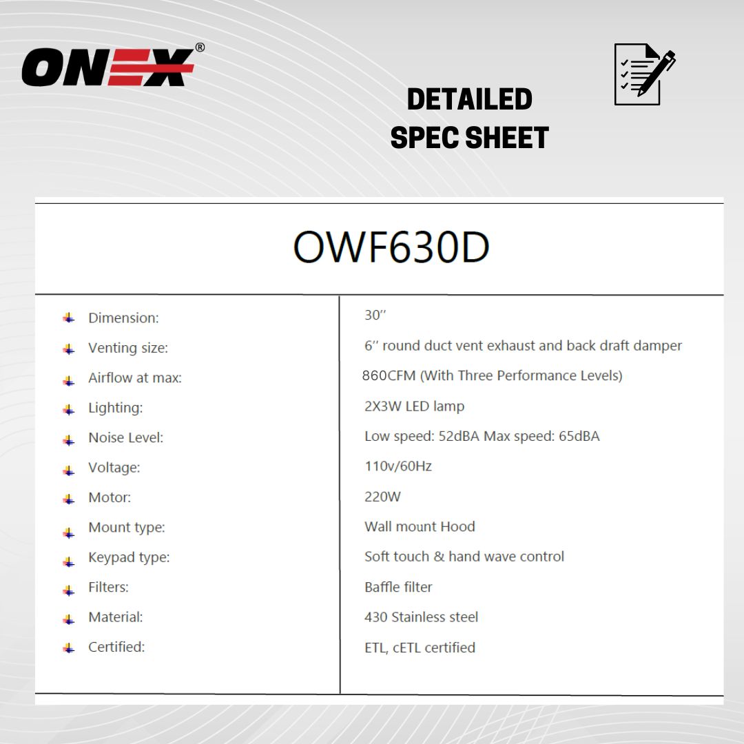 Wall-Mount Range Hood 30 inch- OWF630D - ONEX® Premium Range Hoods